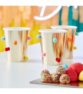 Gold Cups with Rainbow Pom Pom