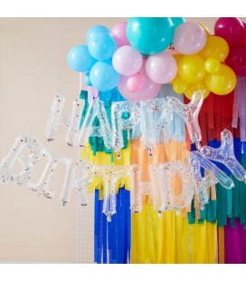Rainbow Confetti Happy Birthday Bunting Balloons