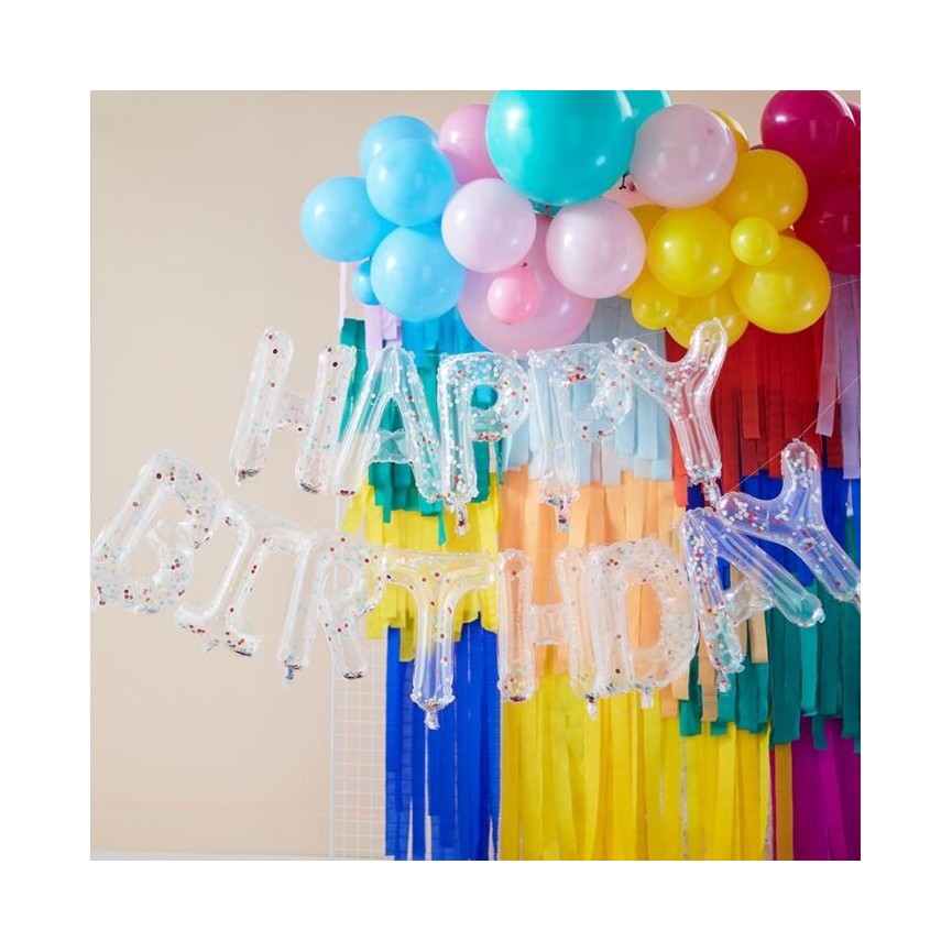 Ballons Lettres Happy Birthday Confetti Arc-en-Ciel