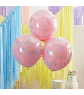 3 Pink with Pastel Confetti Balloons