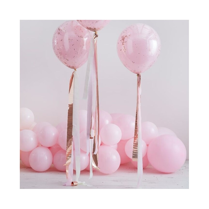 3 Pink & Rose Gold Balloon Tail Streamers