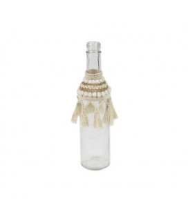 Glass Bottle with Seashells and Pompoms