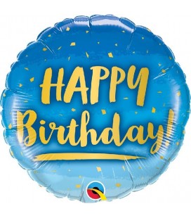 Foil Happy Birthday Gold & Blue Balloon