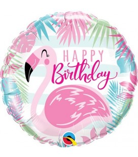 Foil Happy Birthday Pink Flamingo Balloon