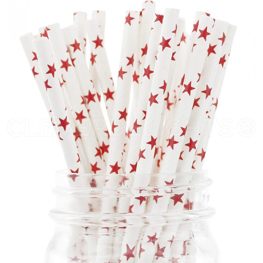 25 Red Star Paper Straws