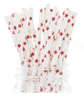25 Red Star Paper Straws