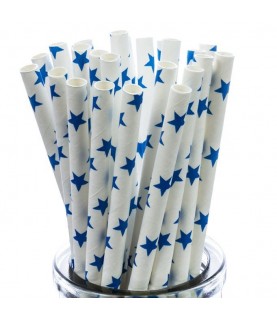 25 Blue Star Paper Straws