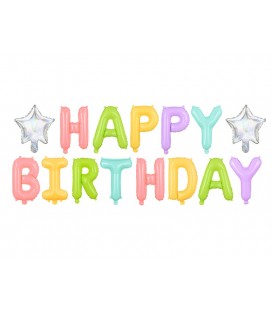 Happy Birthday Pastel Letters Mylar Balloons