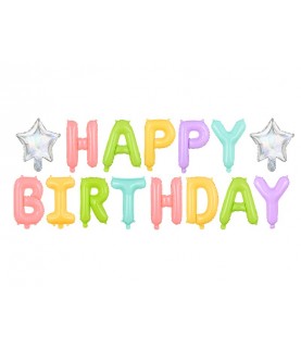 Happy Birthday Pastel Letters Mylar Balloons