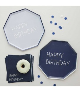 Assiettes Happy Birthday Bleu Marine & Bleu