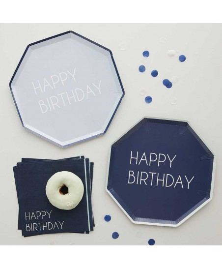 Assiettes Happy Birthday Bleu Marine & Bleu