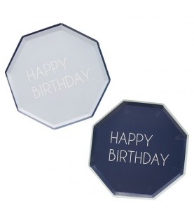 Assiettes Happy Birthday Bleu Marine & Bleu