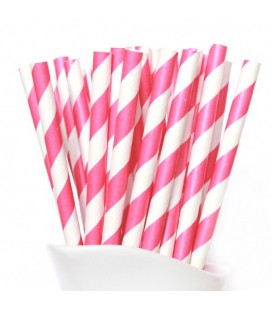 24 Magenta Striped Paper Straws