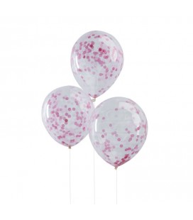 5 Luftballons mit Rosa Konfetti
