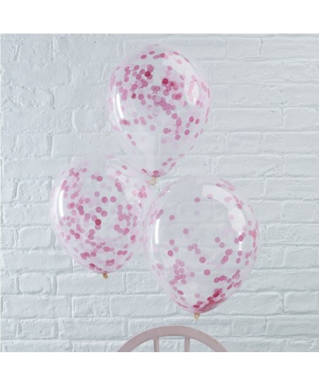 5 Luftballons mit Rosa Konfetti
