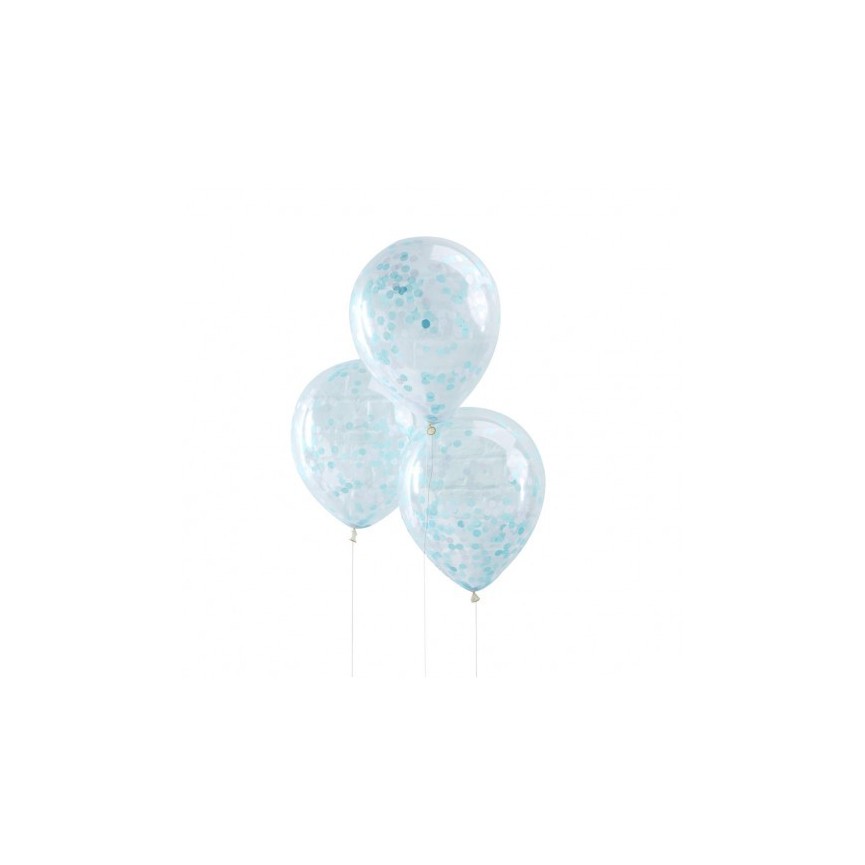 5 Ballons Confettis Bleus