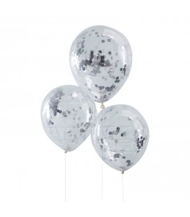5 Luftballons mit Silber-Konfetti