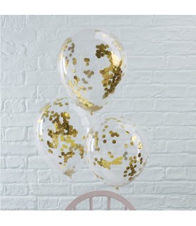 5 Ballons Confettis Dorés