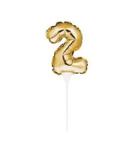 Mini Gold Balloon Number 2 Cake Topper