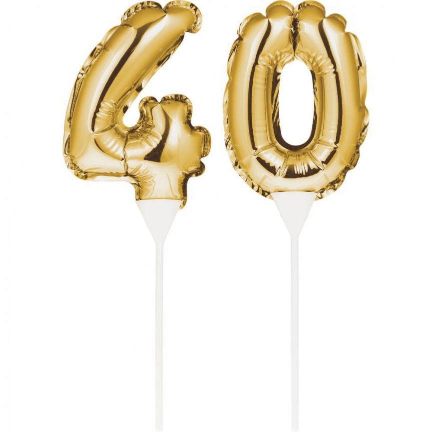 Mini Gold Balloon Number 40 Cake Topper