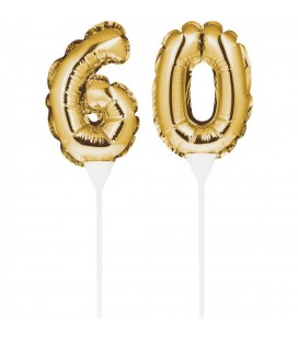 Goldener Cake Topper Miniluftballon Ziffer 60