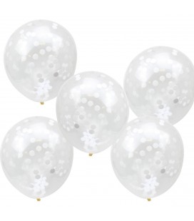 5 Luftballons mit Weißem Konfetti