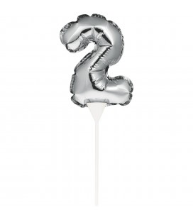 Silberner Cake Topper Miniluftballon Ziffer 2