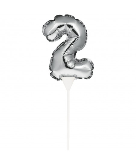 Silberner Cake Topper Miniluftballon Ziffer 2