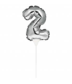 Silberner Cake Topper Miniluftballon Ziffer 2