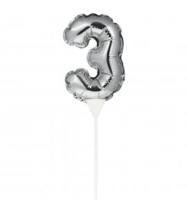 Mini Silver Balloon Number 3 Cake Topper