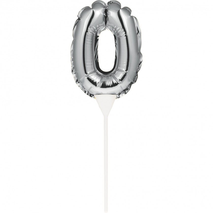Silberner Cake Topper Miniluftballon Ziffer 0