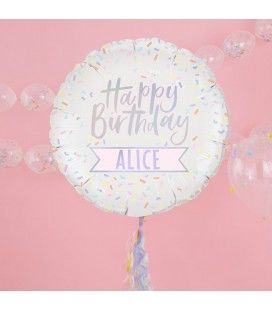Ballon Mylar Happy Birthday Personnalisé - Pastel Party