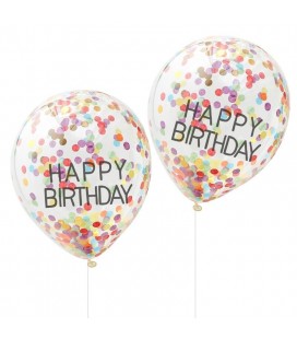 5 Happy Birthday Luftballons mit Konfetti