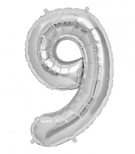 Ballon Aluminium Argent Chiffre 9