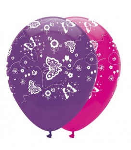 6 Luftballons bedruckt mit Schmetterlingen