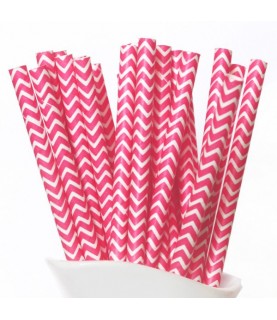 25 Magenta Chevron Paper Straws
