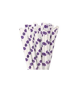 25 Purple Polka Dots Paper Straws