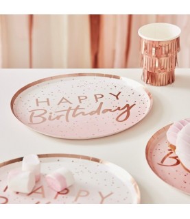 Assiettes Happy Birthday Ombré Rose Gold