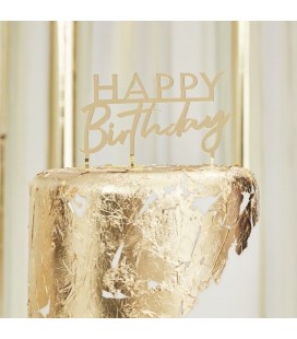 Happy Birthday Cake Topper aus Acryl - Gold