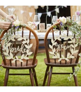 Wooden Bride & Groom Wedding Chair Signs