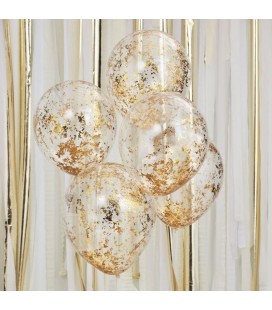 5 Gold Shredded Confetti Balloons