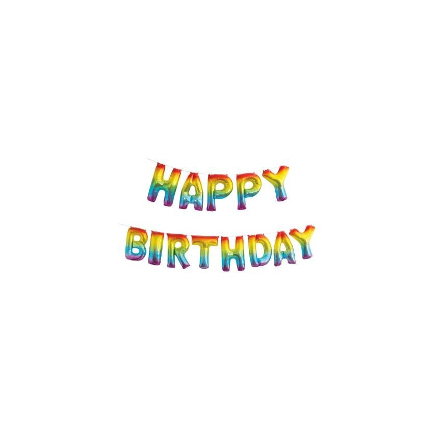 Ballons Aluminium Lettres Happy Birthday Arc-en-Ciel