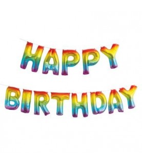 Ballons Aluminium Lettres Happy Birthday Arc-en-Ciel