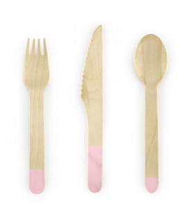 18 Wooden Cutlery Light Pink