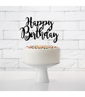 Black Happy Birthday Cake Topper