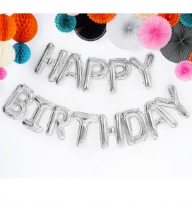Ballons Mylar Lettres Argentées Happy Birthday