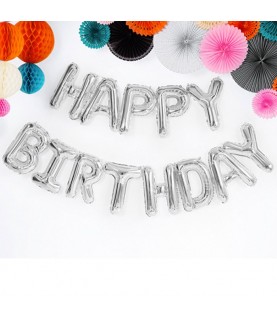 Ballons Mylar Lettres Argentées Happy Birthday
