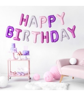 Ballons Mylar Lettres Happy Birthday Mix Pink
